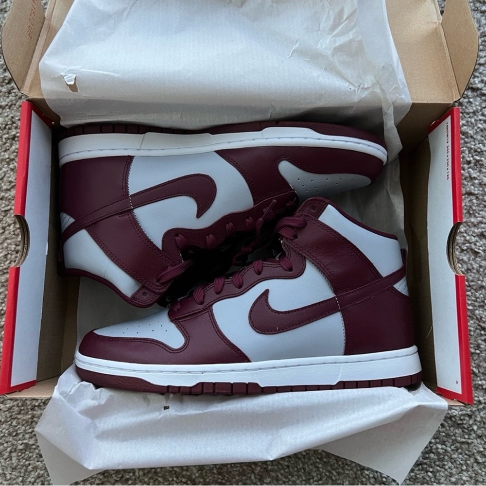 Nike Dunk High Retro- Burgundy and White High-Top Sneakers